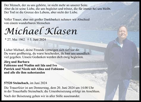 Traueranzeigen Von Michel Klasen Rz Trauer De