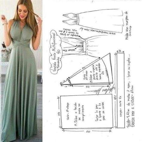 A Woman In A Long Dress Is Standing Next To An Image Of A Sewing Pattern