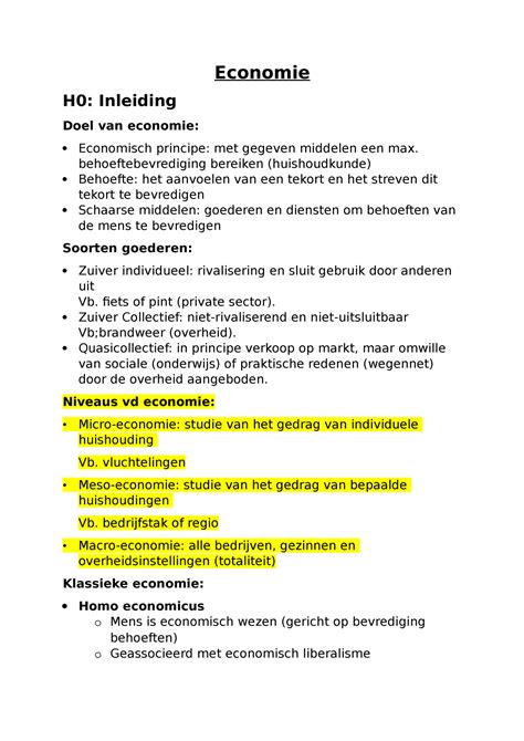 Begrippen Economie Economie H0 Inleiding Doel Van Economie