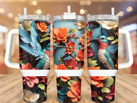 3D Floral Hummingbird Custom Stanley Quencher 40oz Stainless Steel