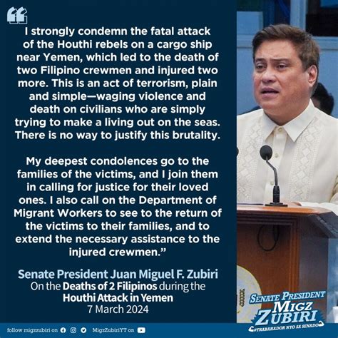 Sen Zubiri Kinondena Ang Pag Atake Ng Mga Rebeldeng Houthi Na Sanhi Ng