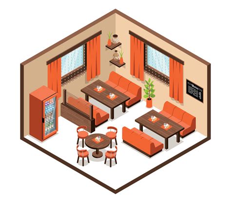 Isometric Restaurant Interior Vector Art At Vecteezy