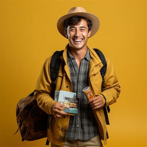 Premium Ai Image Happy Young Asian Tourist Man Holding Passport And