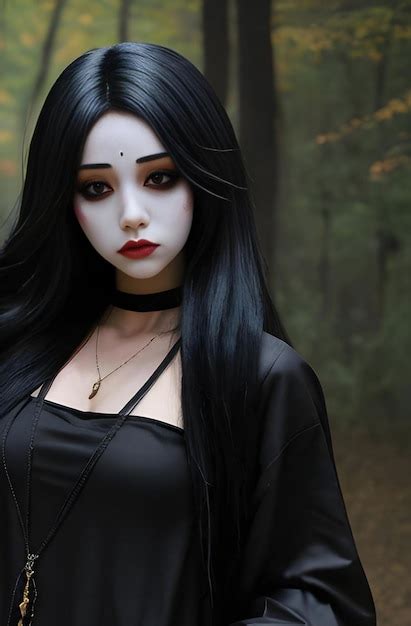 Premium Ai Image Portrait Of A Beautiful Gothic Girl In A Dark Forest