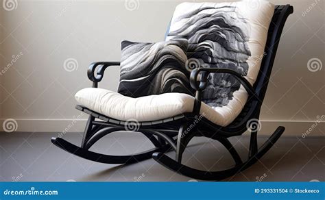 Luxurious Black Rocking Chair With Layered Organic Forms And Inuit Art