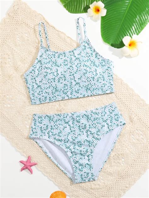 Chicas Adolescentes Ba Ador Bikini Con Estampado Floral Moda De Mujer