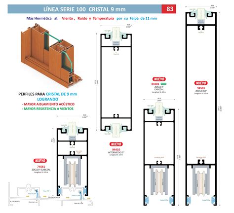 Línea Serie 100 Cristal 9 mm Perfiles de aluminio Aluminio