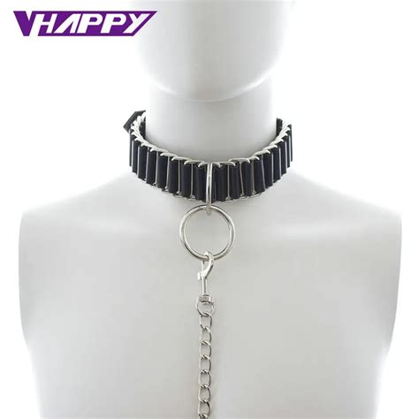 Including Drag Chain And Small Lock Leathermetal Neck Collar Black Sex Products For Couples