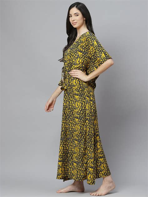 Cottinfab Mustard Printed Maxi Nightdress Dss Cottinfab Ltd