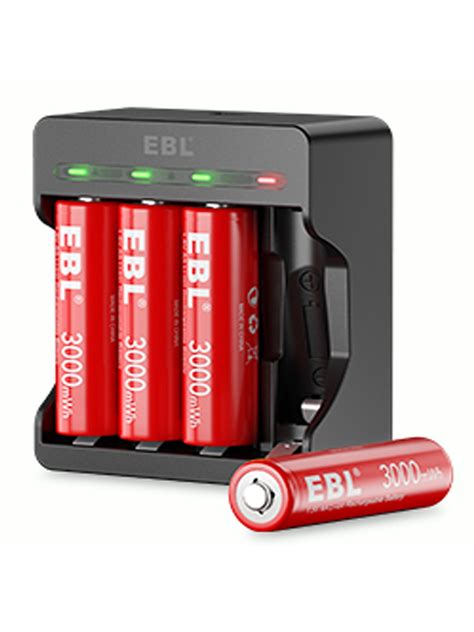 EBL Rechargeable Lithium AA Batteries 4 Pack With USB Battery Charger