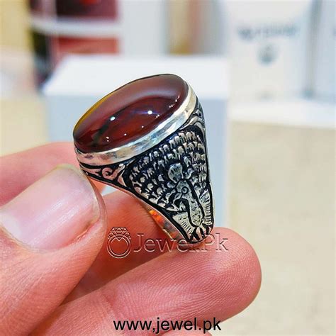 Yemen Agate Natural Yamani Aqeeq Stone Ring 925 Silver Peacock Design