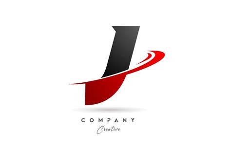 Black Grey J Alphabet Letter Logo Icon Design With Red Swoosh Creative Template For Company And