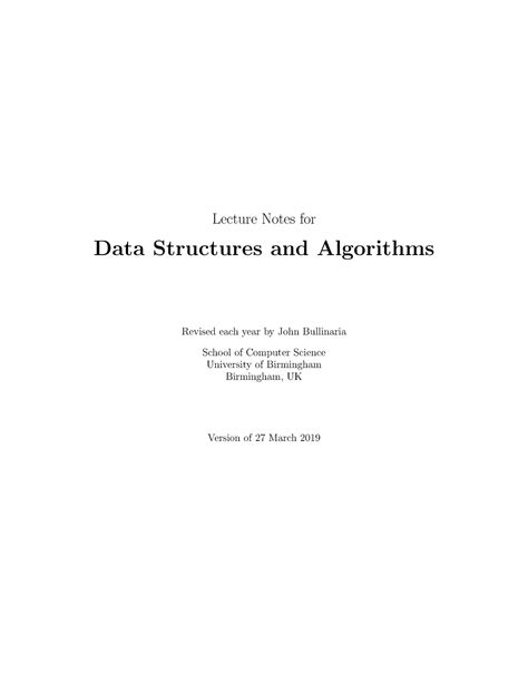 Data Structure And Algorithims Lecture Notes For Data Structures And