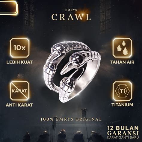 Jual Buy Free Gift Emrys Premium Ring Crawl Real Titanium Anti