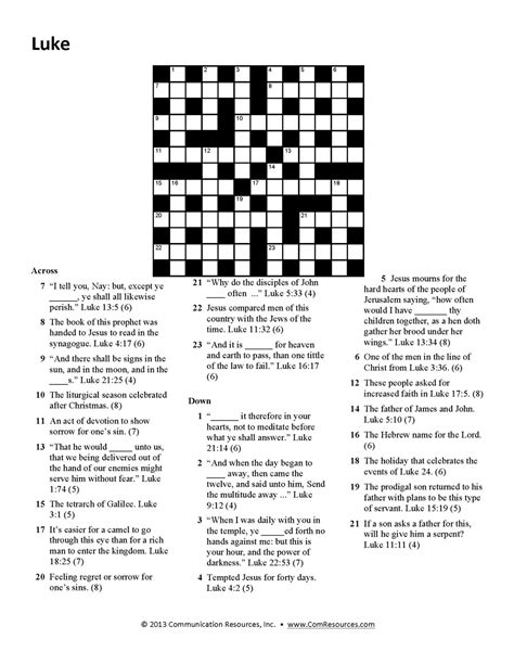 Printable Bible Crossword Puzzles