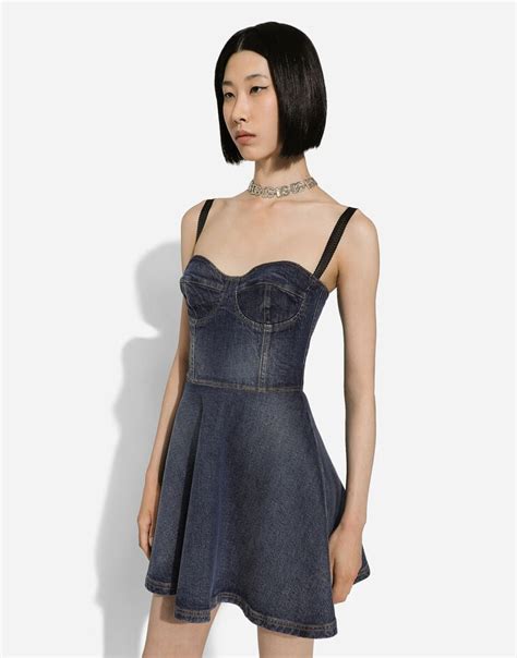 Short Denim Corset Dress In Blue For Women Dolceandgabbana® Us