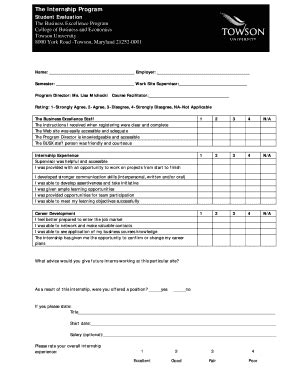 Fillable Online Towson Internship Evaluation Form PDF Towson