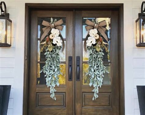 Fall Magnolia Lambs Ear Swag Magnolia Swag Teardrop Door Hanger