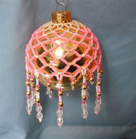 Seed Beaded Christmas Ornament Pink And Gold Etsy Beaded Christmas