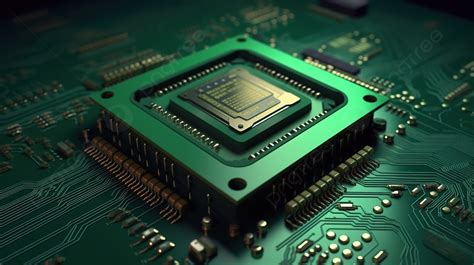 Green Circuit Board With 3d Rendered Cpu Chip Background