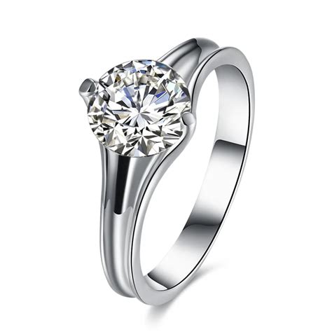 Simple Style Platinum Plated Shiny Side CZ Diamond Engagement Wedding ...