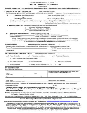 Fillable Online Utexas Payee Information Form The University Of Texas