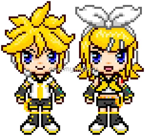 Rin And Len Pixels Stickers By Geekmythology Redbubble