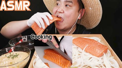 Asmr Fresh Salmon Mukbang No Talking Cooking And Eating Sounds 연어 먹방 쿠킹 이팅사운드 サケ Youtube