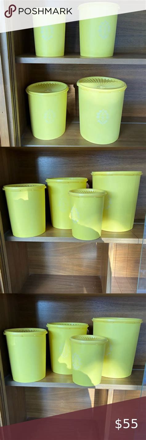 Vintage Tupperware Yellow Medallion Servalier Nesting Canister Set Of 4