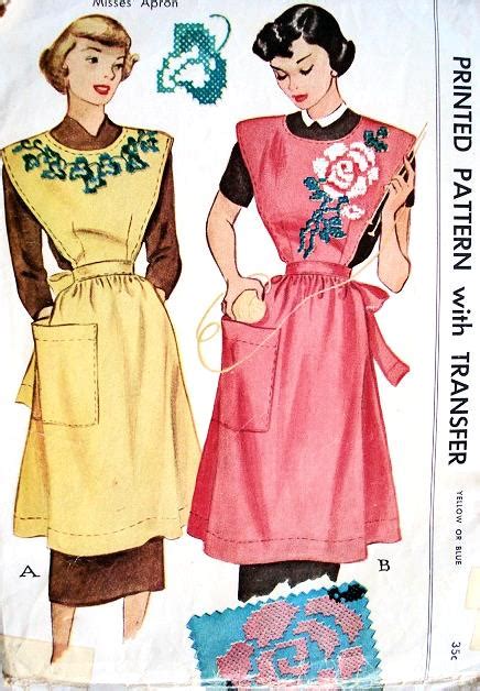 1940s Lovely Full Bib Apron Pattern Mcall 1469 Includes Embroidery