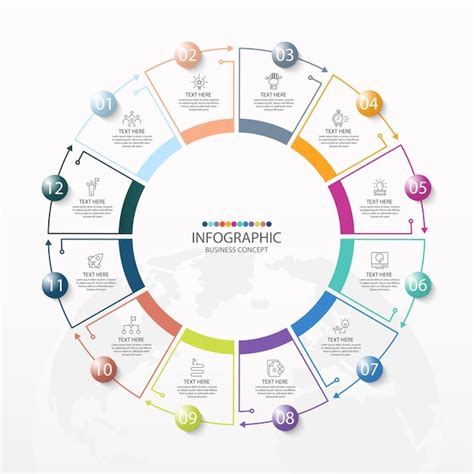 12단계 프로세스 또는 옵션이 있는 기본 원 인포그래픽 템플릿 프리미엄 벡터