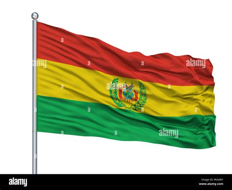 Bolivia Militar Flag On Flagpole, Isolated On White Background, 3D ...