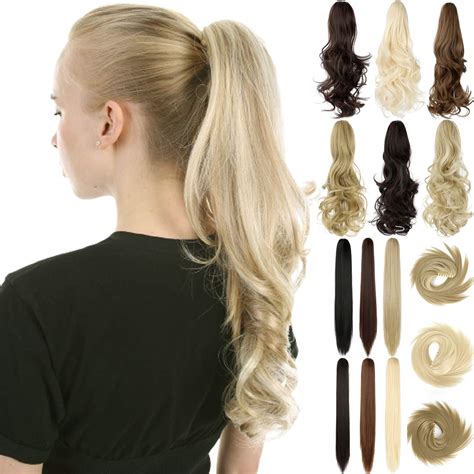 Ponytail Extension Clip In Inch Long Wavy Straight Wrap Around