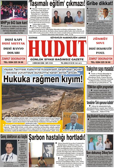 4 Ekim 2024 Cuma Hudut Gazetesi Hudut Gazetesi