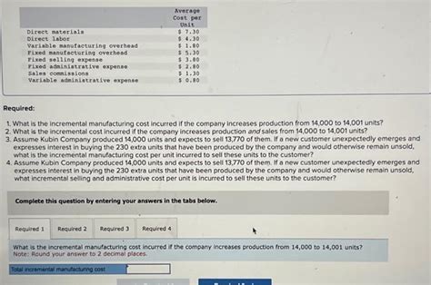 Solved What Is The Incremental Manufacturing Cost Chegg