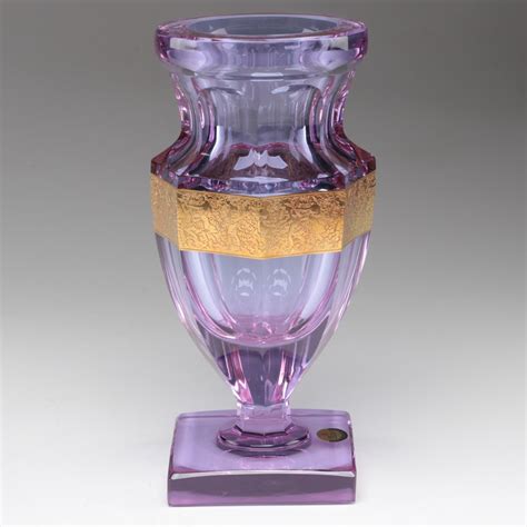 Moser Faceted Cut Alexandrite Glass Vase With Gilt Encrusted Warrior Frieze Ebth