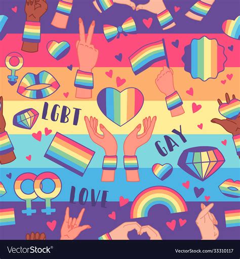 Seamless Pattern With Rainbow Lgbt Rights Symbols Vector Image