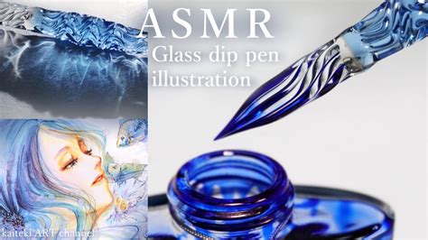 【asmr】ガラスペンで青いイラストを描く音🎧女の子金魚 Sound And Drawing By A Beautiful Glass