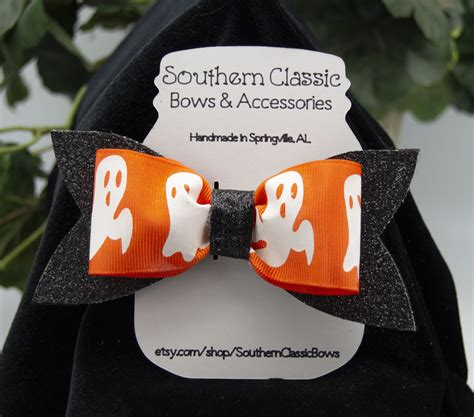 Cute Halloween Ghost Hair Bow Black Glitter Faux Leather Etsy