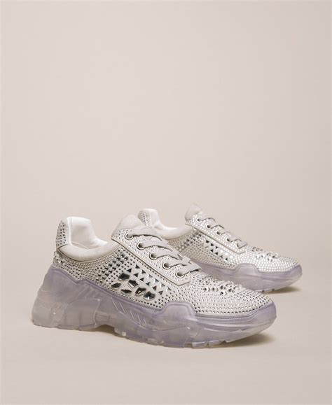 Suede Running Shoes With Rhinestones Woman White Twinset Milano