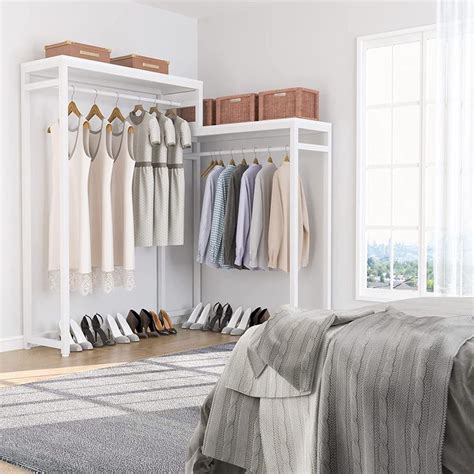 Freestanding Closet Organizer With Shelves And Double Hanging