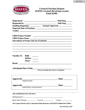 Fillable Online Livestock Purchase Form Fax Email Print Pdffiller