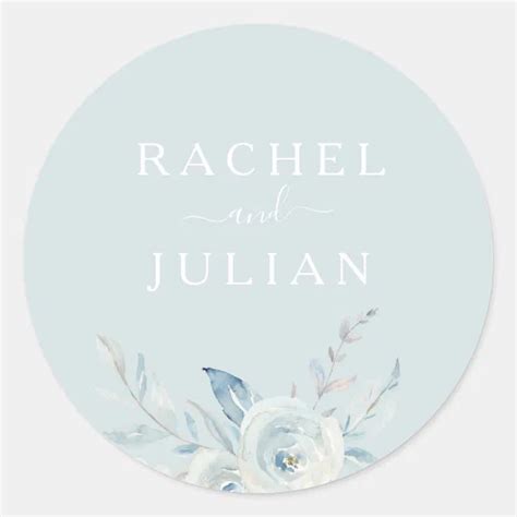 Elegant Dusty Blue Watercolor Floral Wedding Classic Round Sticker Zazzle