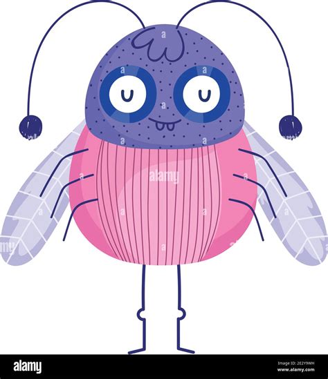 Funny Bug With Antennas And Wings Icon Cartoon In Isolated Style Vector