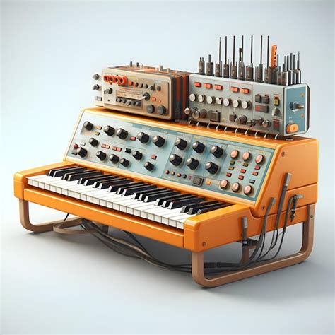 Premium Photo 3d Rendering Of An Orange Electronic Synthesizer On A