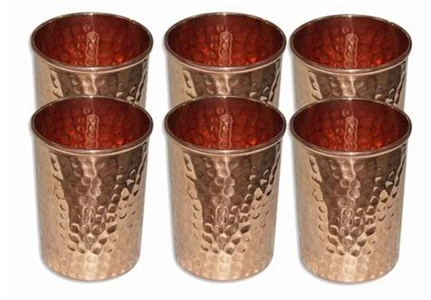 Hammered Round Copper Glass Set For Water Storage Capacity 250 Ml At