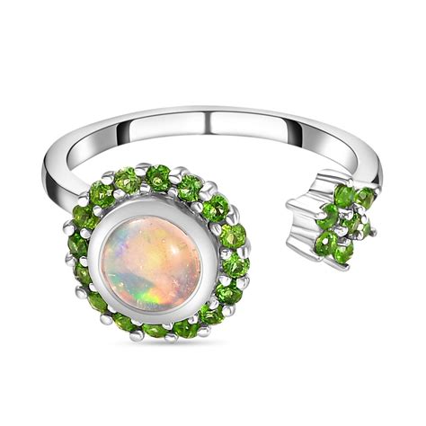 Natürlicher äthiopischer Welo Opal und natürlicher Chromdiopsid Ring