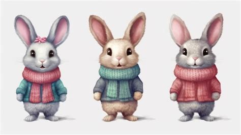 Premium AI Image Three Rabbits Wearing A Sweater And A Scarf