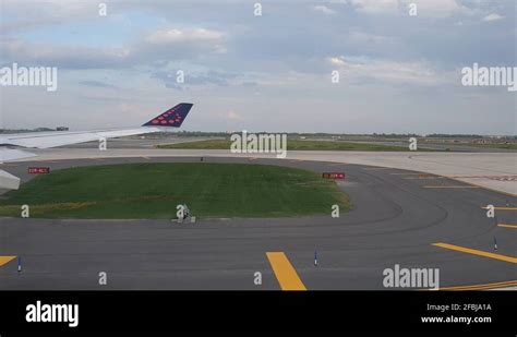 Queue Of Airplanes On Airport Runway Waiting To Approval To Take Off