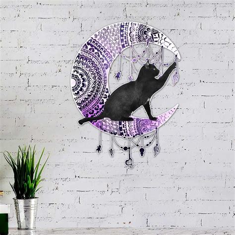 Black Cat Crescent Moon Mandala Hanging Metal Sign DBD3058MS Flagwix